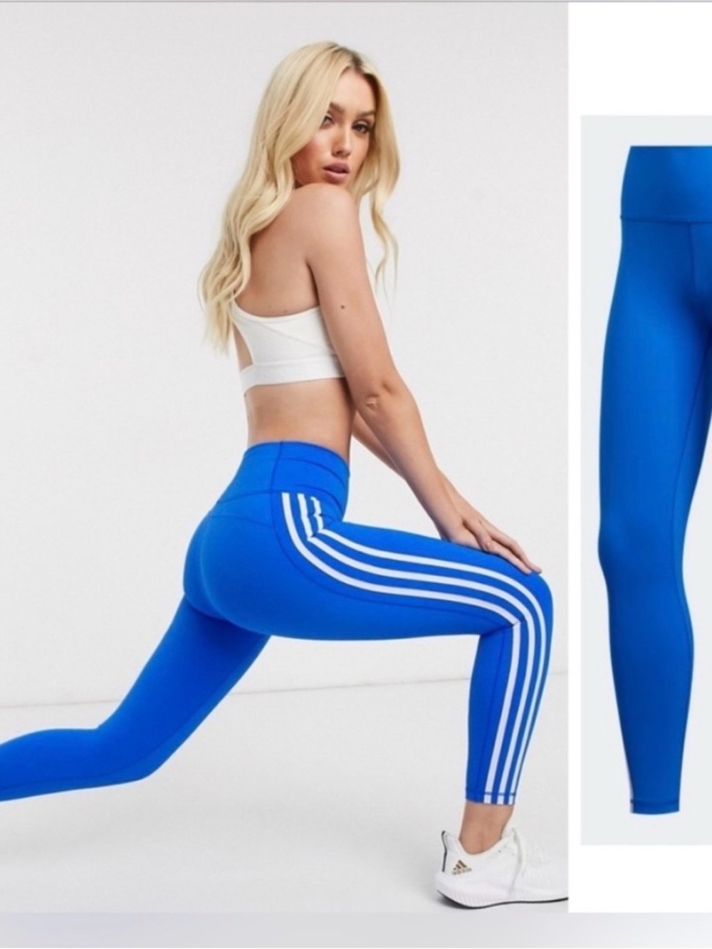 Royal Blue Adidas Athletic Leggings with White Side Stripes 4x